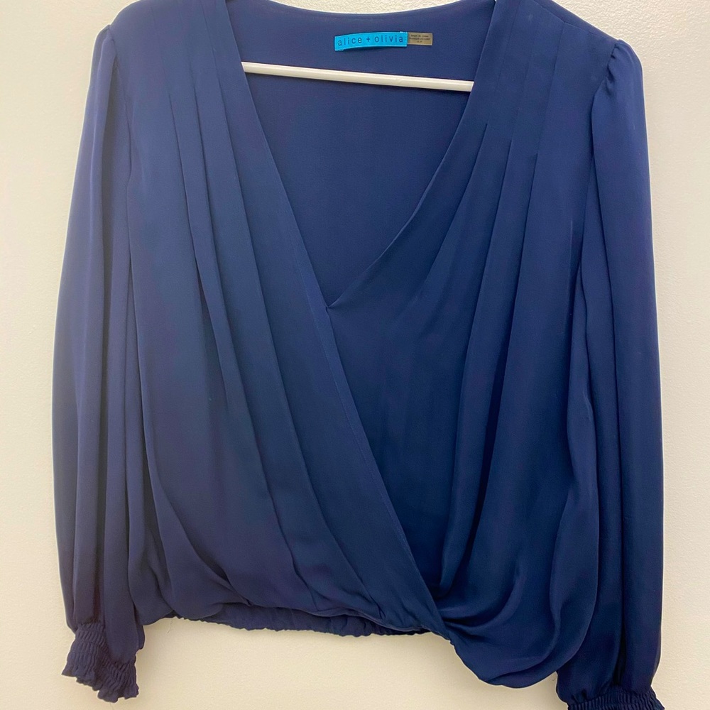 Alice + Olivia - Silk Blouse in Navy - Size Small